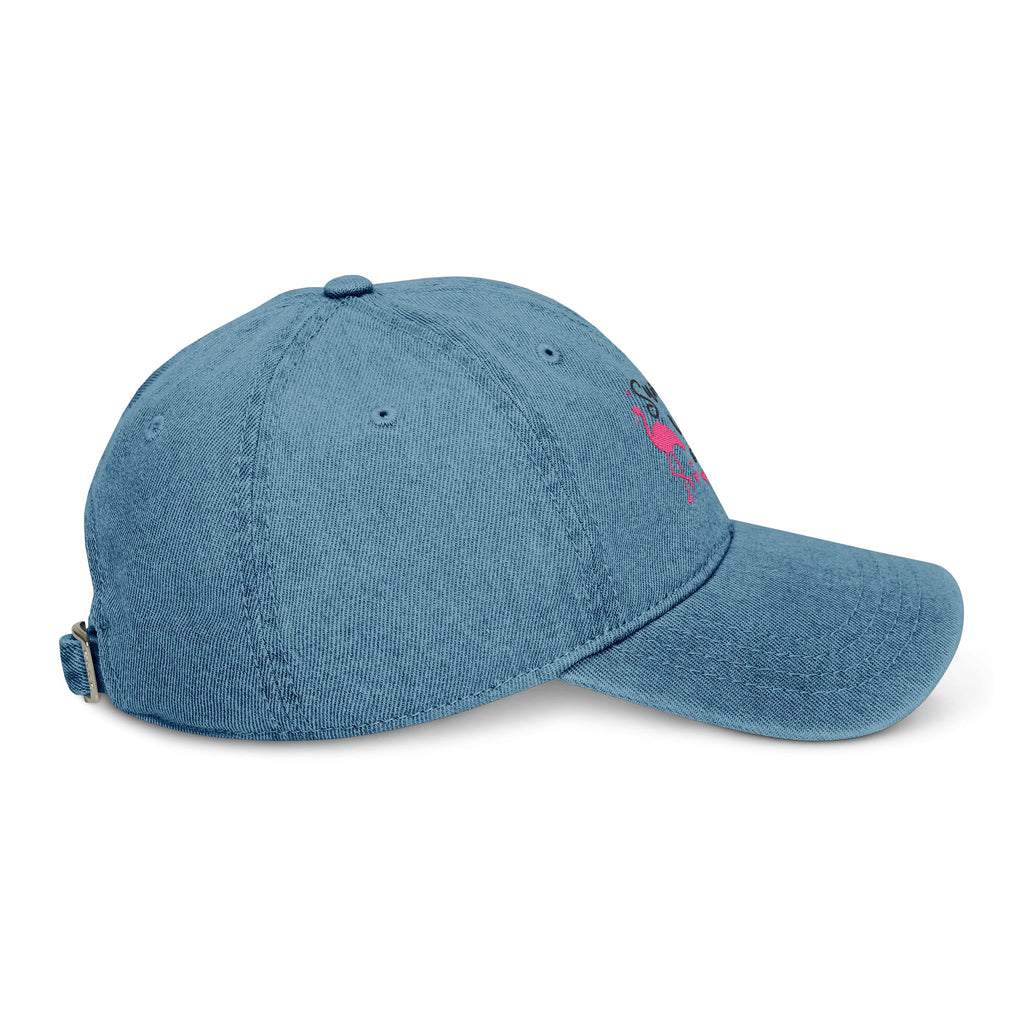 Embroidered Denim Hat "Summer Vibes Only" - Pink Flamingo Cap
