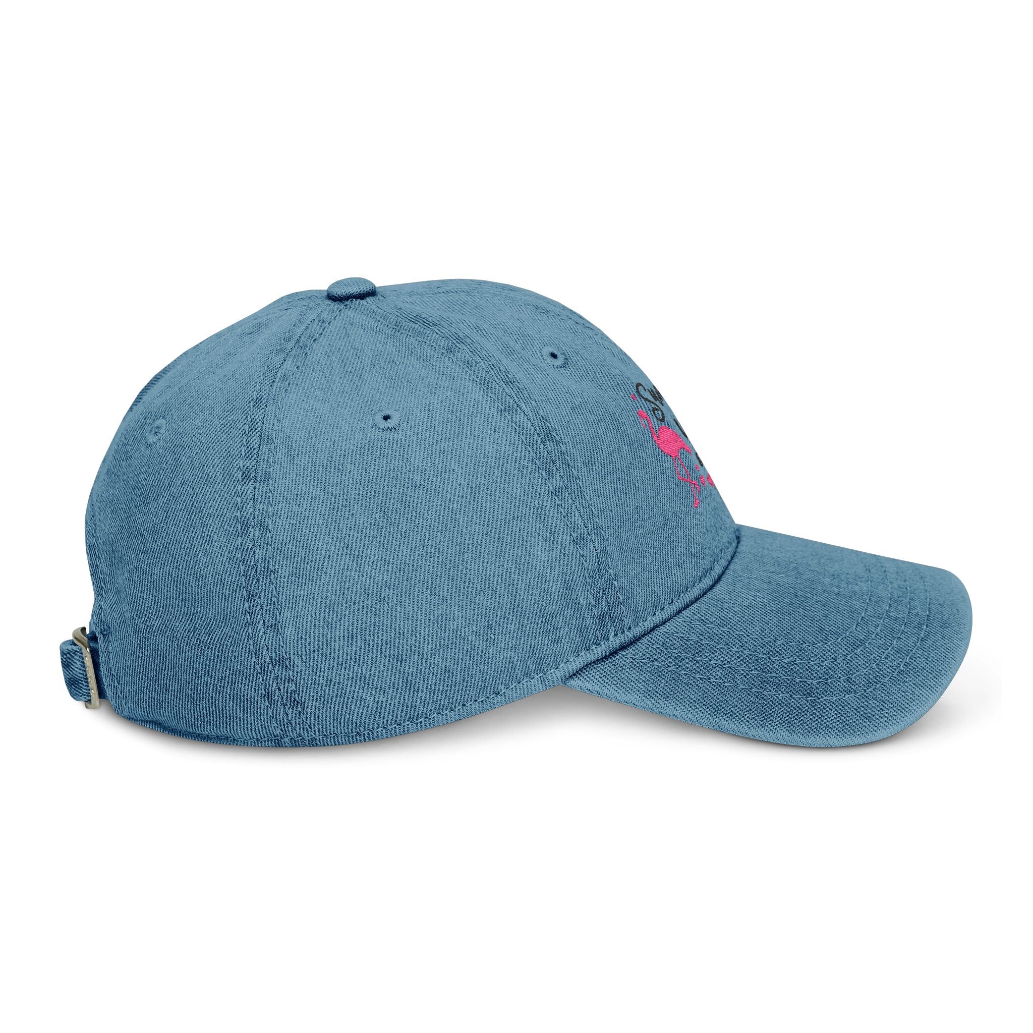 Embroidered Denim Hat "Summer Vibes Only" - Pink Flamingo Cap