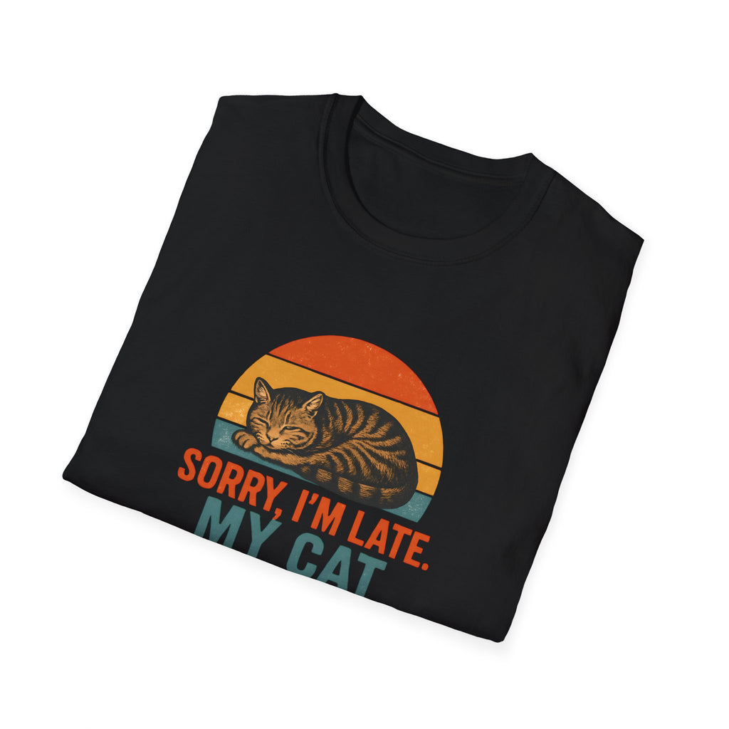 Cat Lover T-Shirt - "Sorry I'm Late, My Cat Was Sleeping On Me" Vintage Retro Tee
