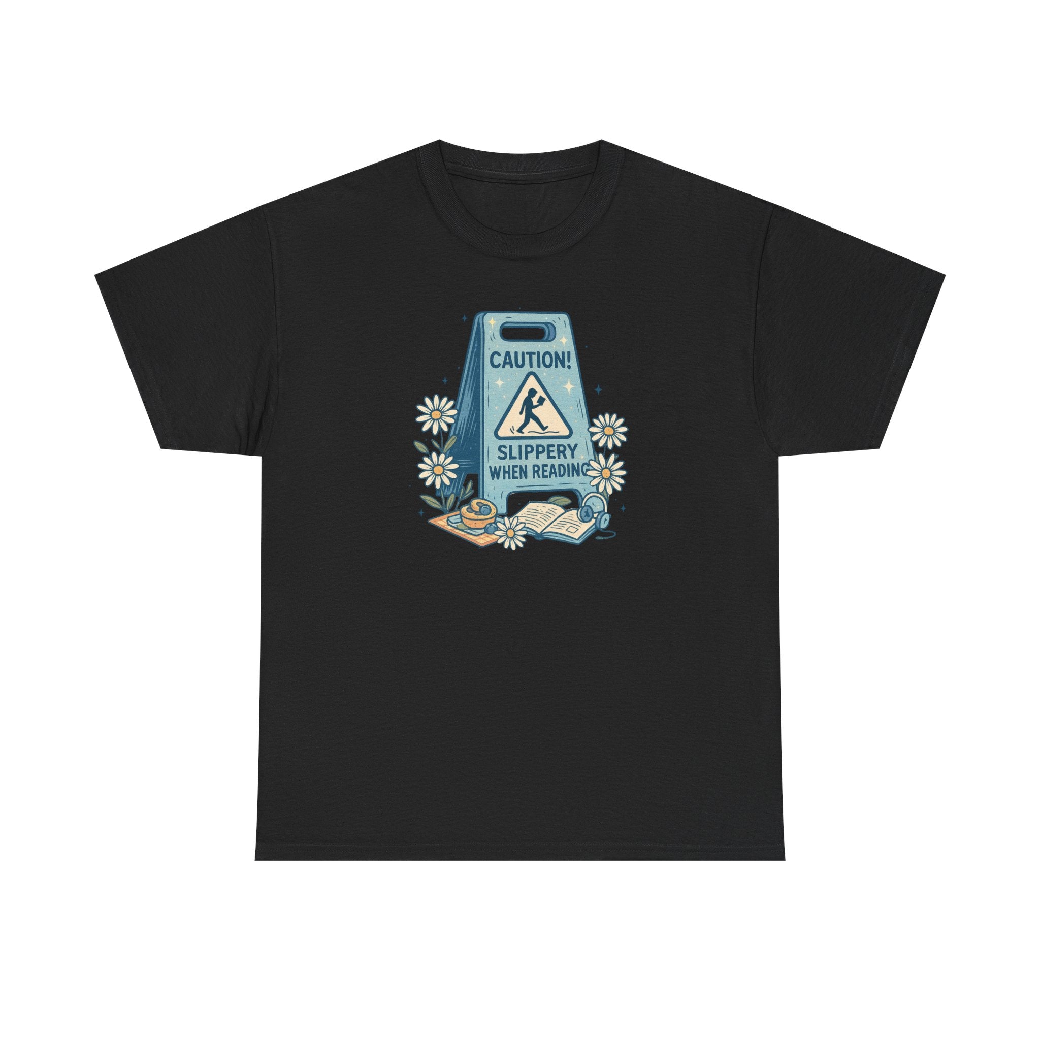 Caution: Slippery When Reading Graphic Tee — Book Lover T‑Shirt