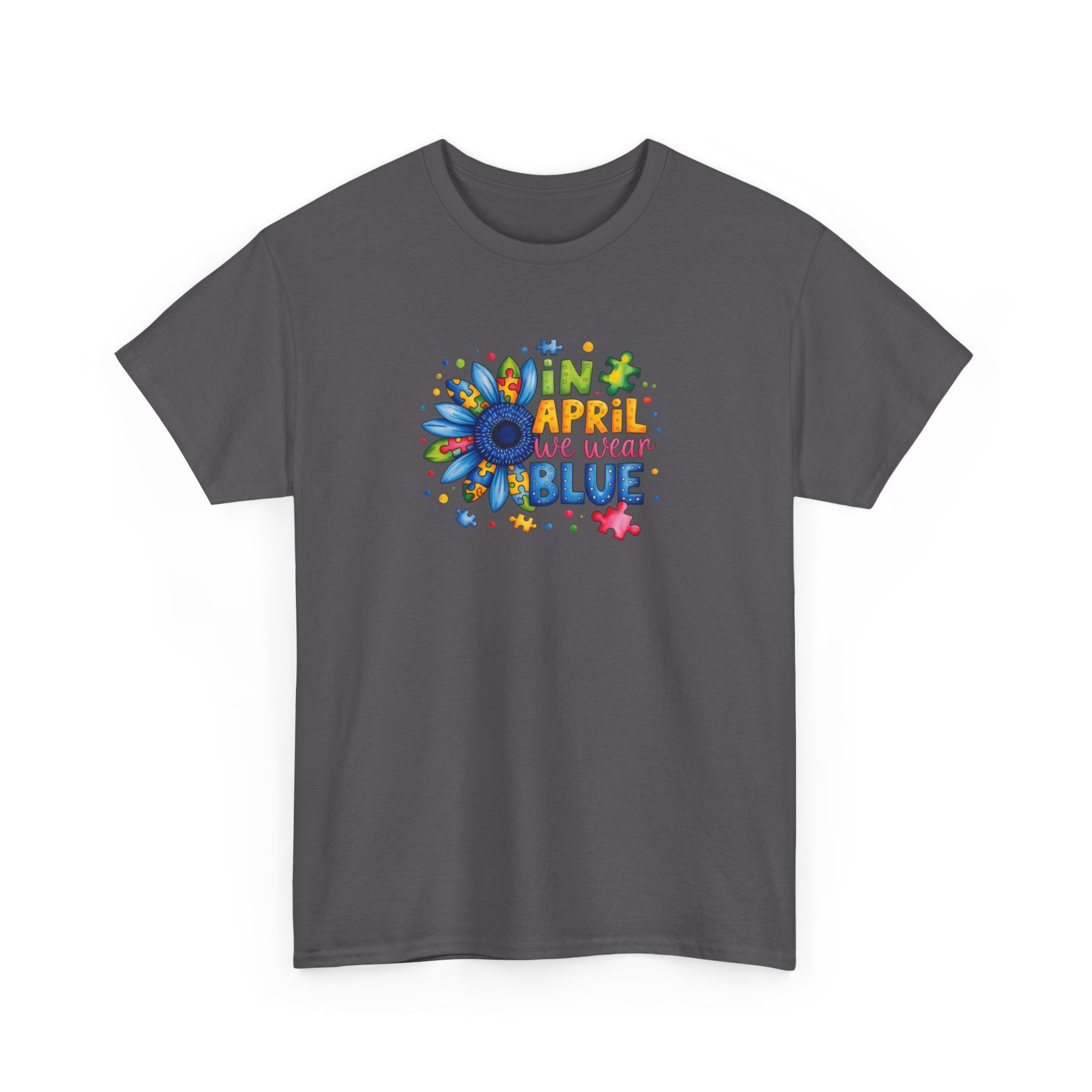 "In April We Wear Blue" Autism Awareness Floral Tee