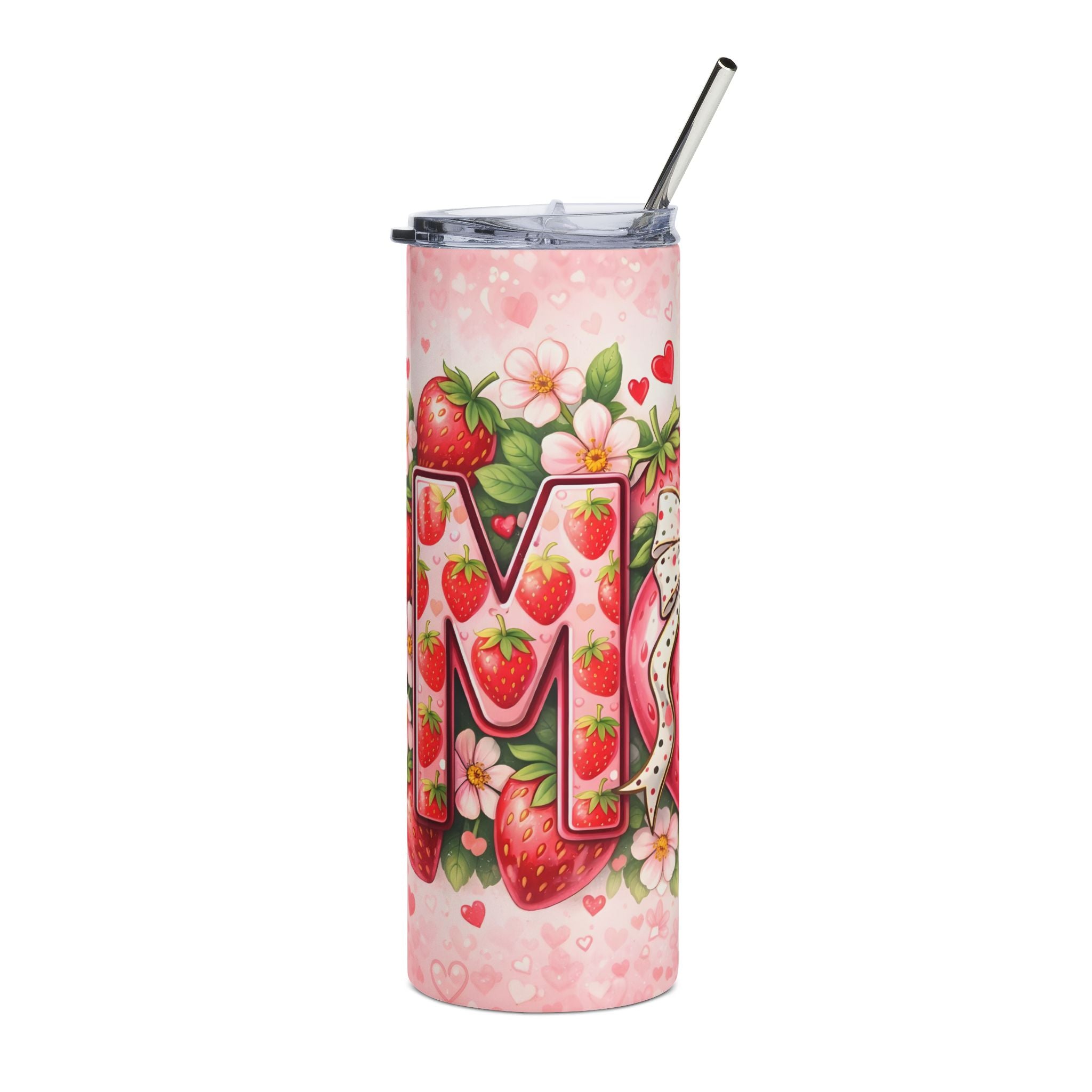 20oz Strawberry Mom Stainless Steel Tumbler – Floral Heart Design