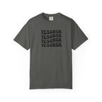 Teacher Repeat Graphic T-Shirt — Retro Stacked "Teacher" Tee