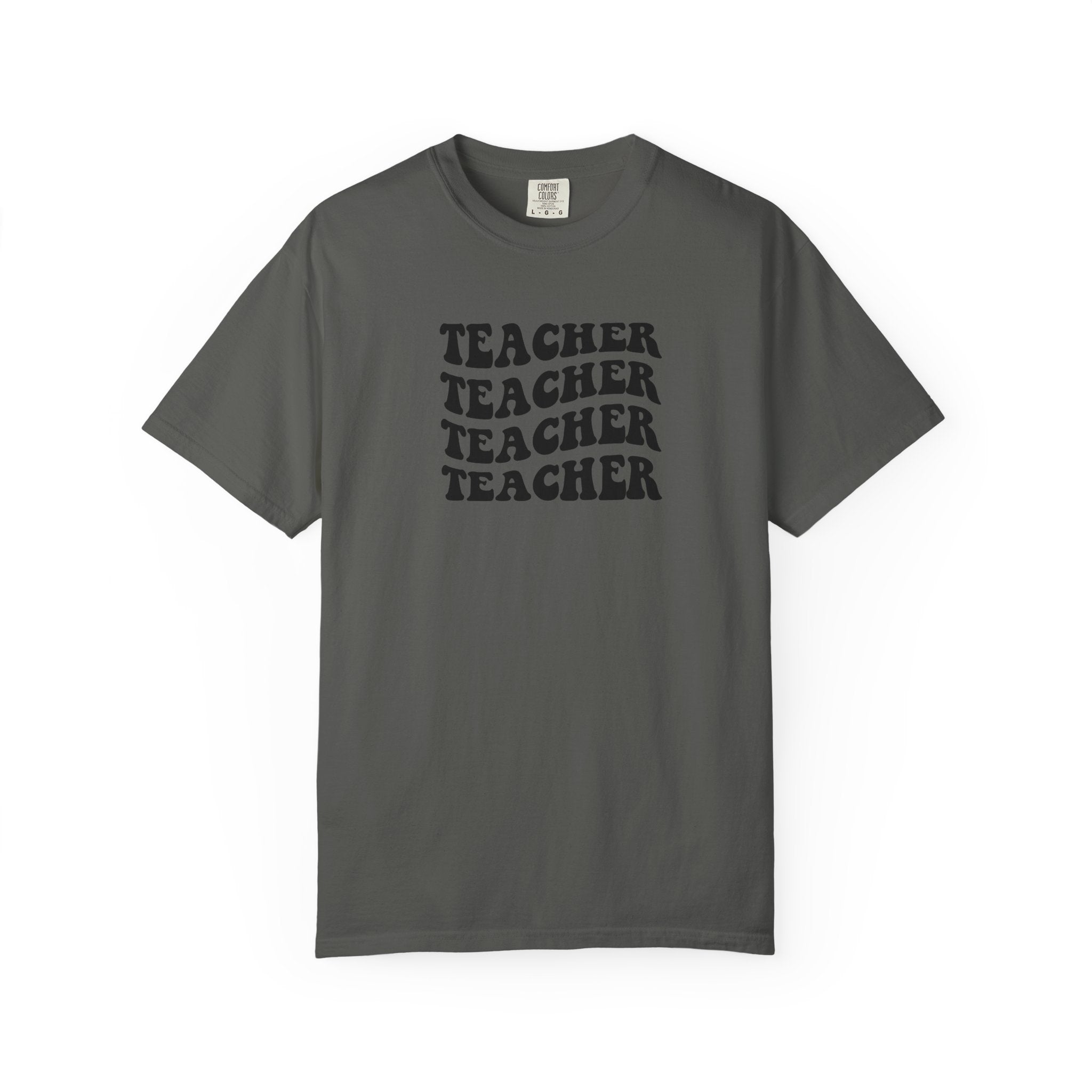Teacher Repeat Graphic T-Shirt — Retro Stacked "Teacher" Tee