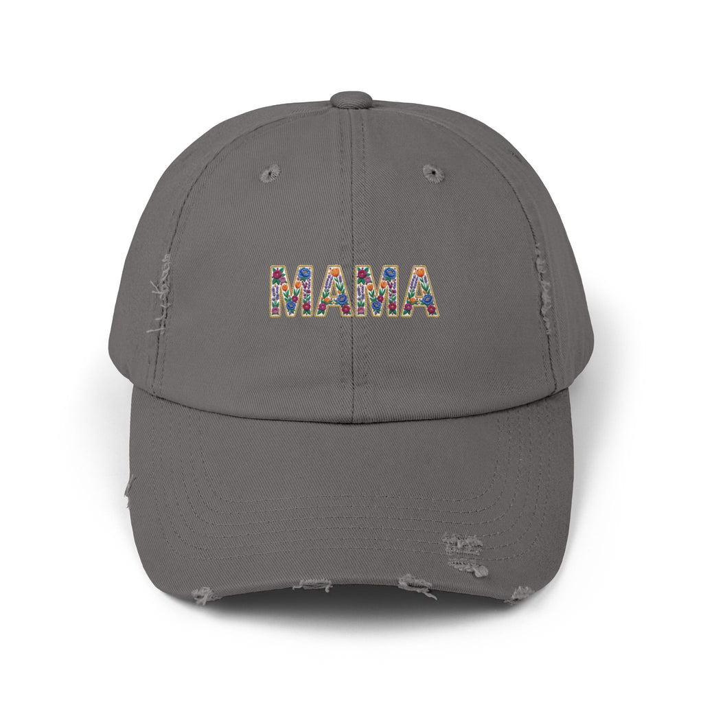 MAMA Distressed Baseball Cap — Floral Patch Mom Hat