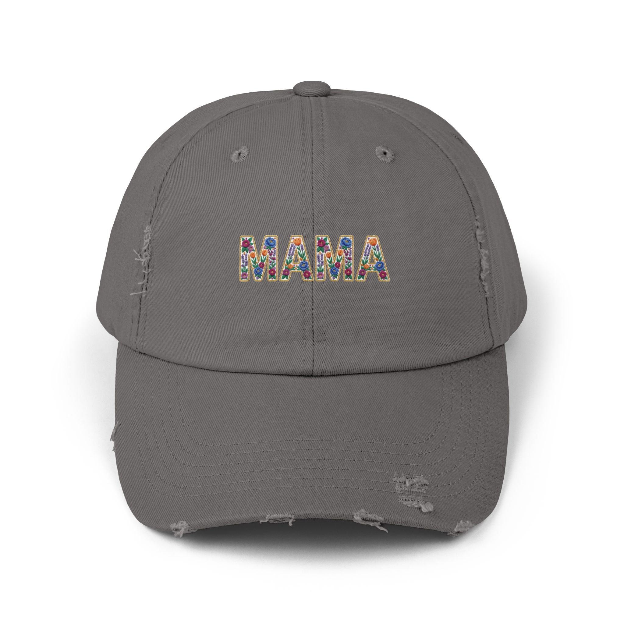 MAMA Distressed Baseball Cap — Floral Patch Mom Hat
