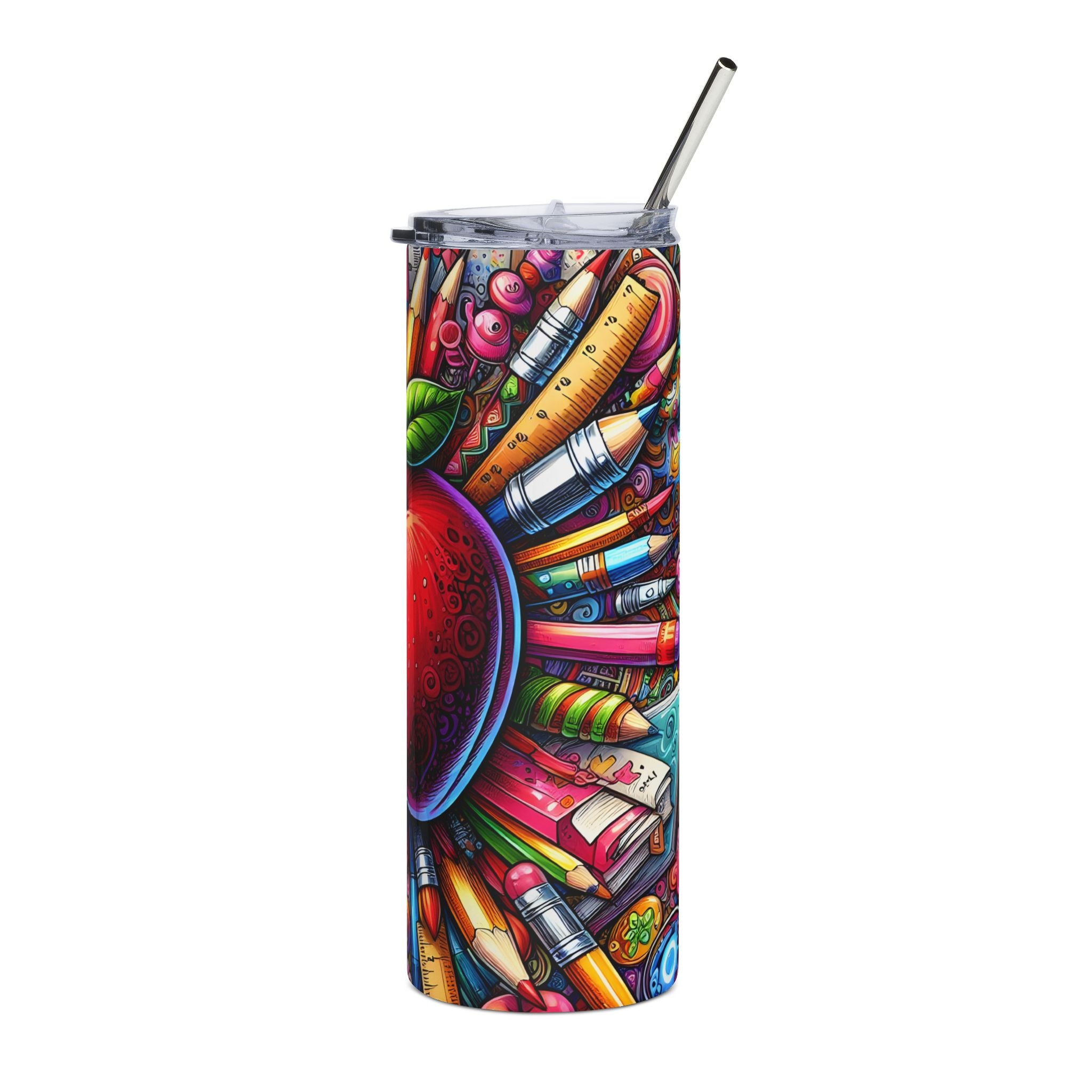 Colorful Apple & School Supplies for Teachers 20oz Stainless Steel Tumbler