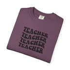 Teacher Repeat Graphic T-Shirt — Retro Stacked "Teacher" Tee