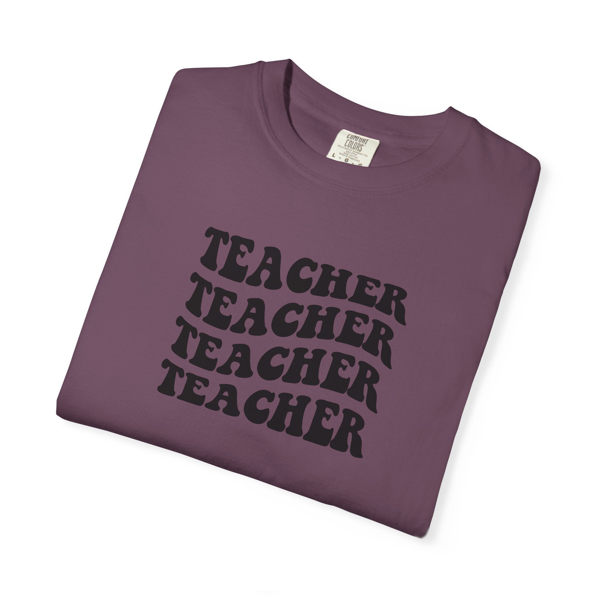 Teacher Repeat Graphic T-Shirt — Retro Stacked "Teacher" Tee