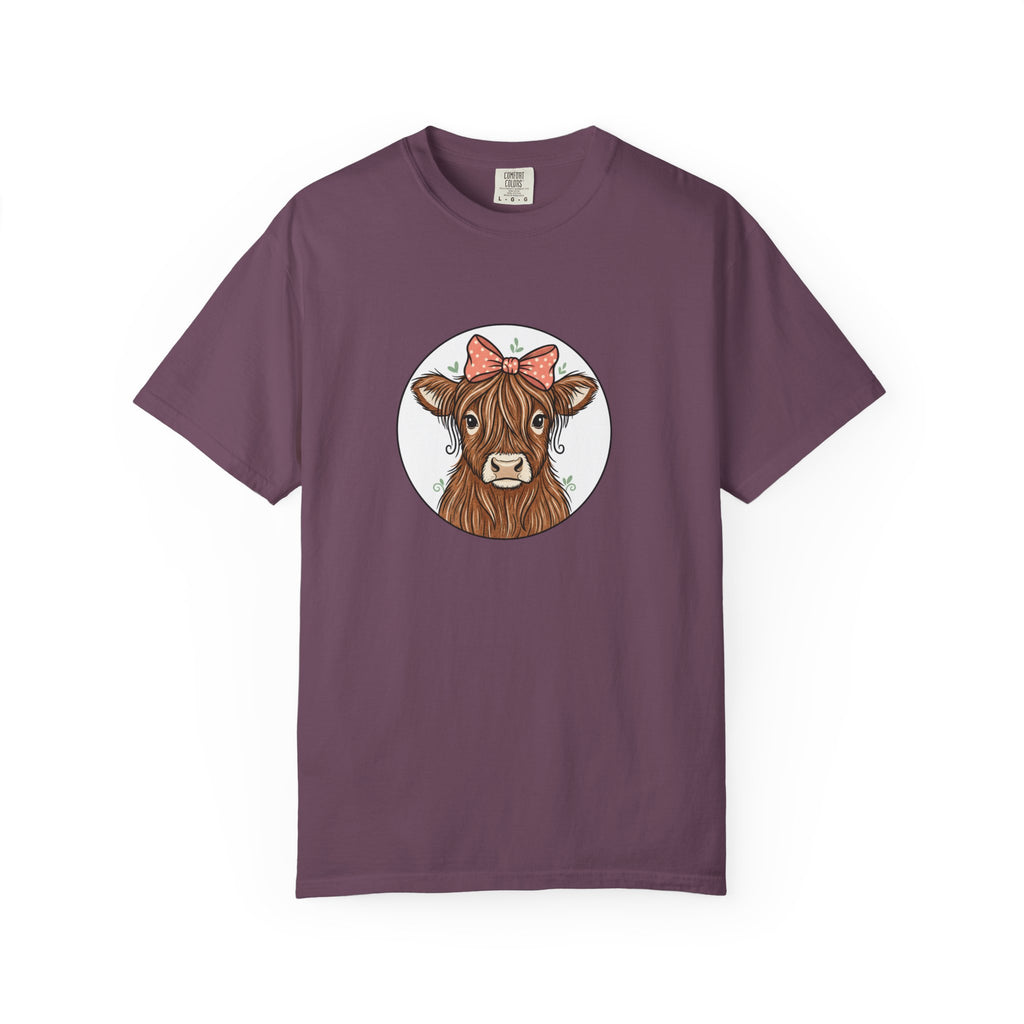 Highland Cow Tee — Cute Cow with Pink Bow Graphic T-Shirt