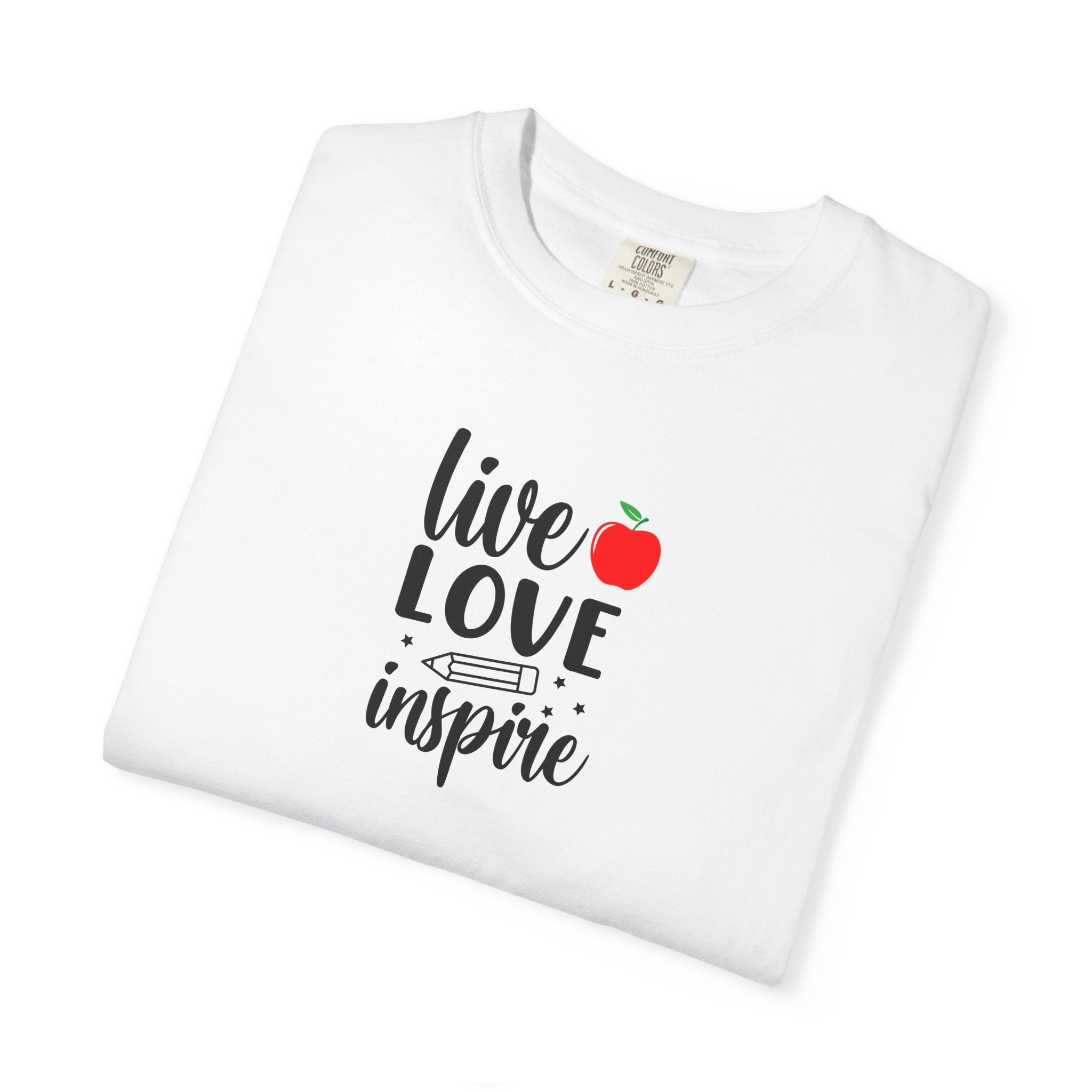 Live Love Inspire T-Shirt — Teacher Appreciation Apple Graphic Tee