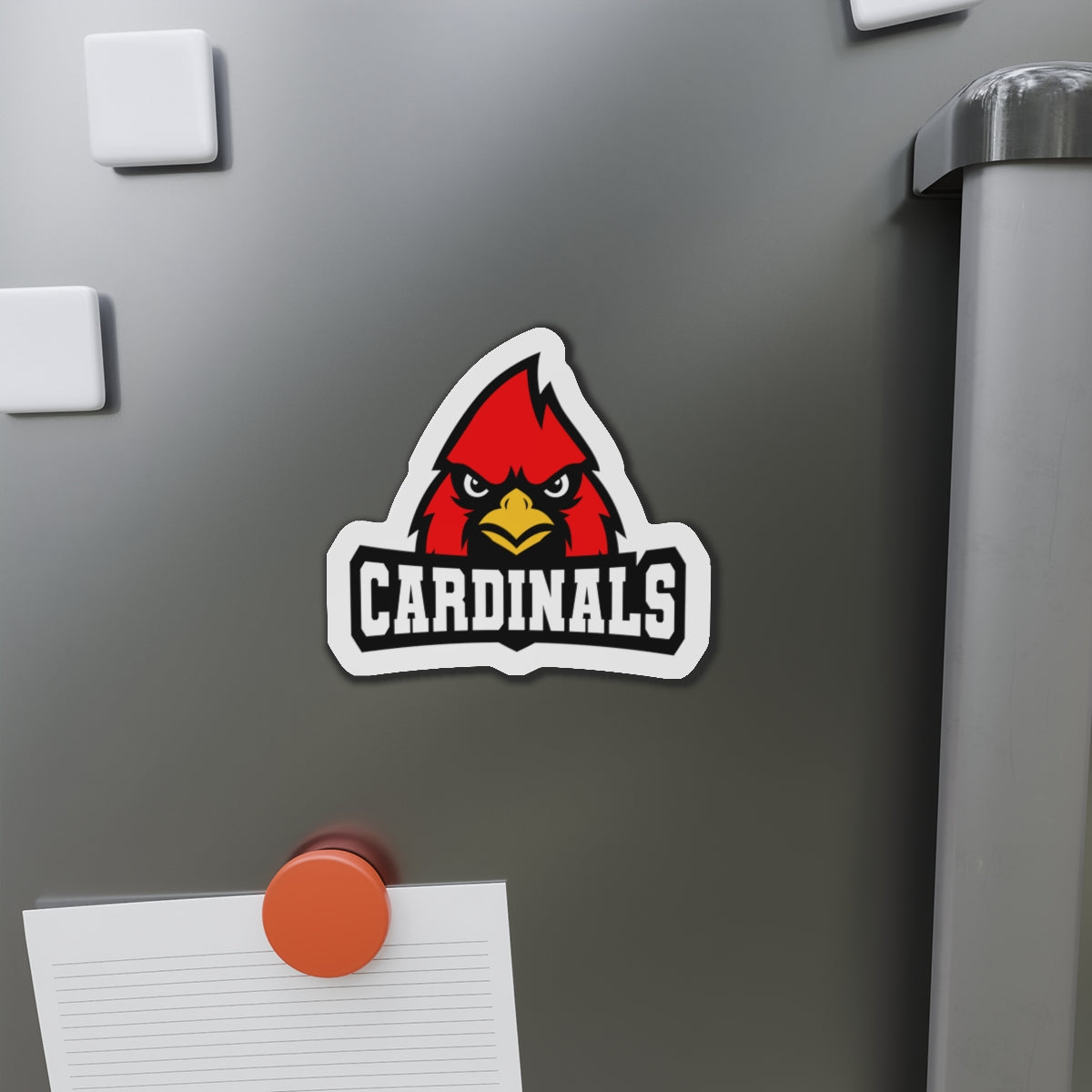 Cardinals Mascot Die-Cut Magnet — School Team Logo Refrigerator Sticker