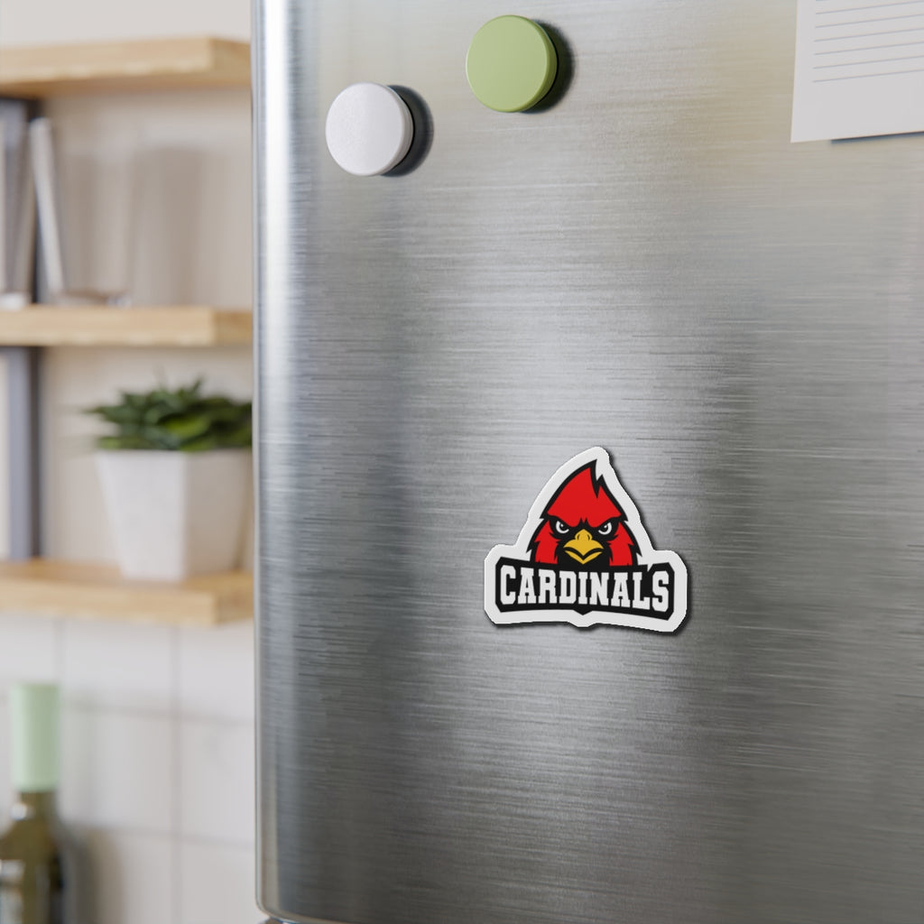 Cardinals Mascot Die-Cut Magnet — School Team Logo Refrigerator Sticker