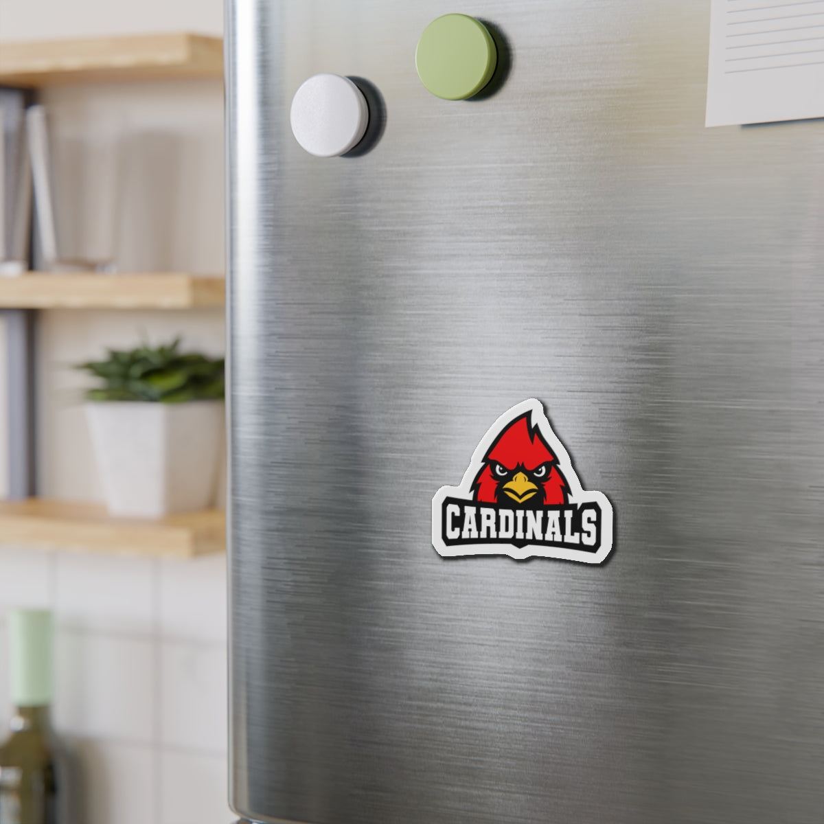 Cardinals Mascot Die-Cut Magnet — School Team Logo Refrigerator Sticker