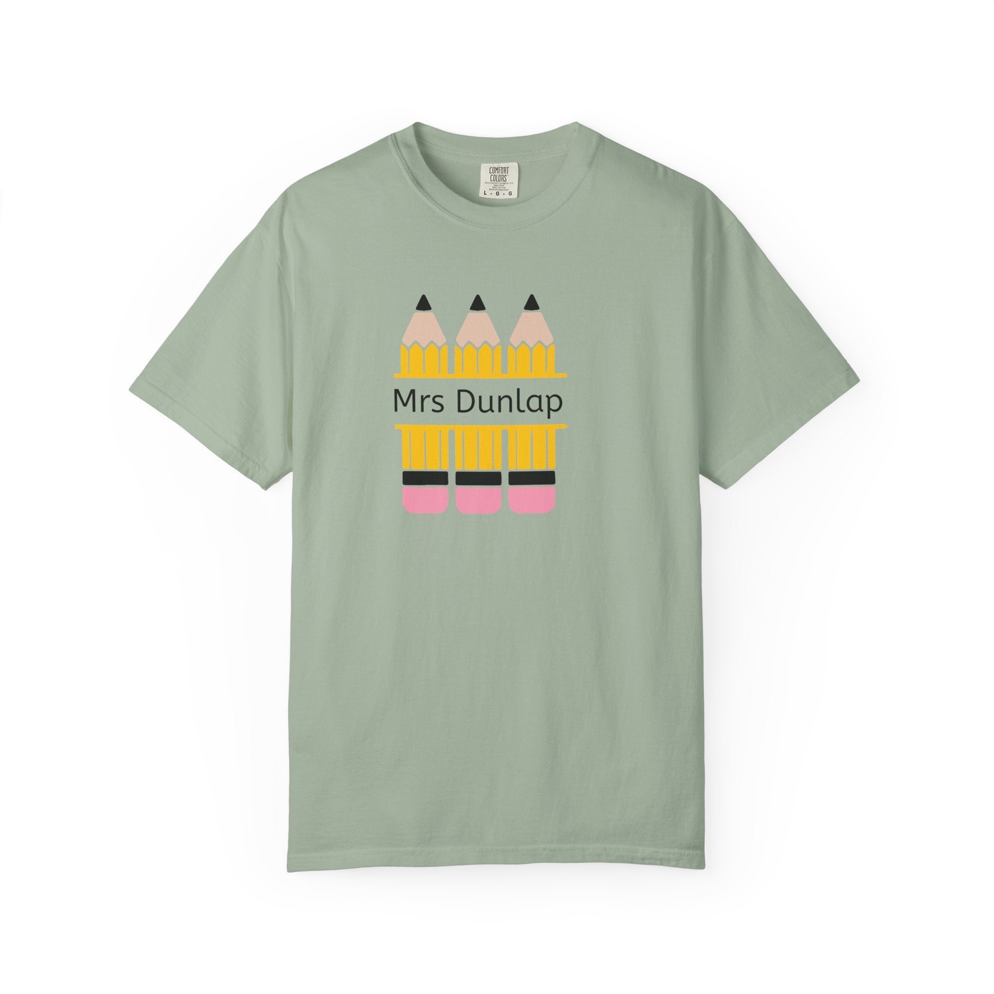 Personalized Teacher T-Shirt – 'Mrs Dunlap' Pencil Design