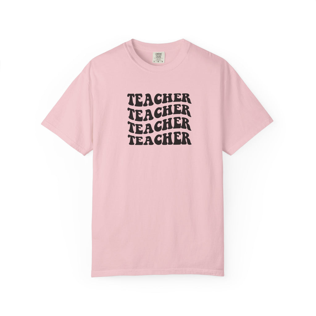 Teacher Repeat Graphic T-Shirt — Retro Stacked "Teacher" Tee