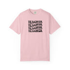 Teacher Repeat Graphic T-Shirt — Retro Stacked "Teacher" Tee