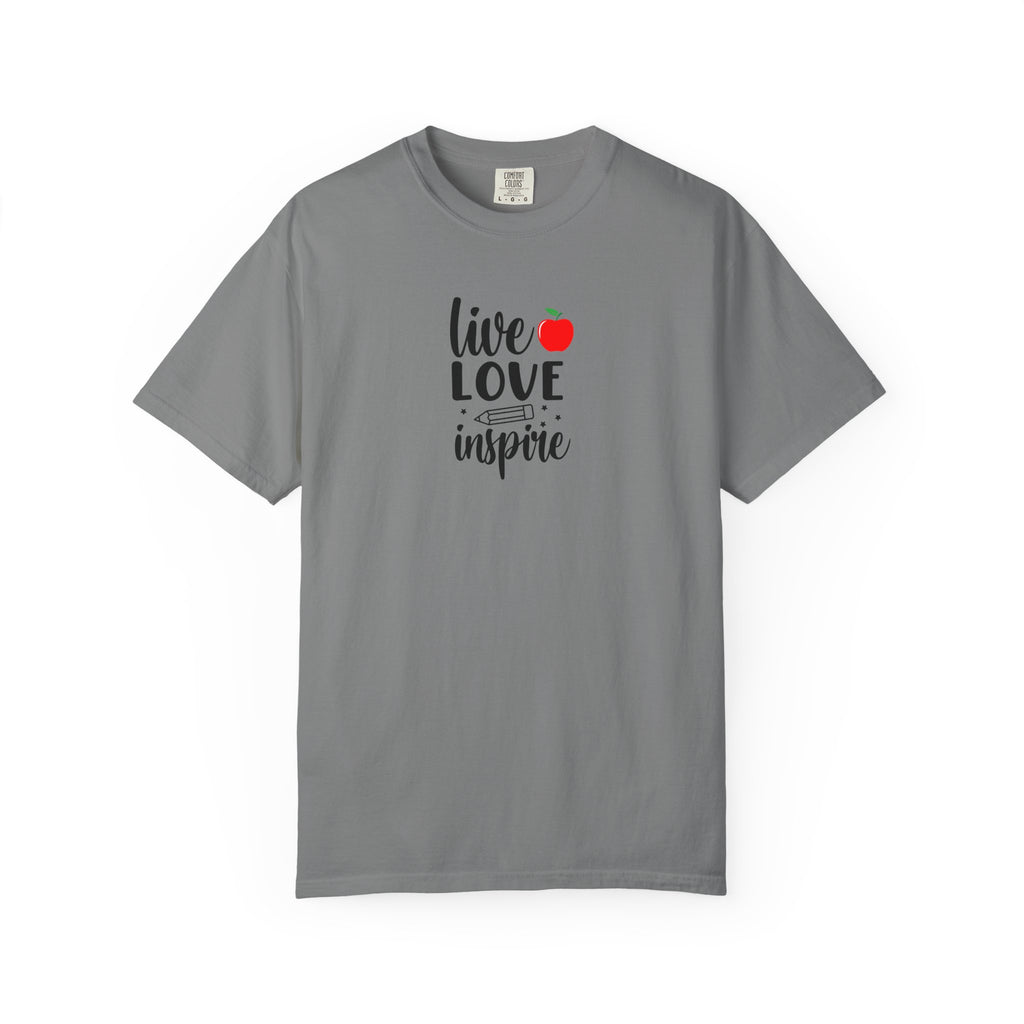 Live Love Inspire T-Shirt — Teacher Appreciation Apple Graphic Tee