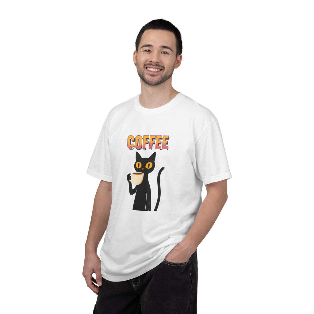 Coffee Cat T-Shirt — Cute Black Cat Holding Coffee Graphic Tee