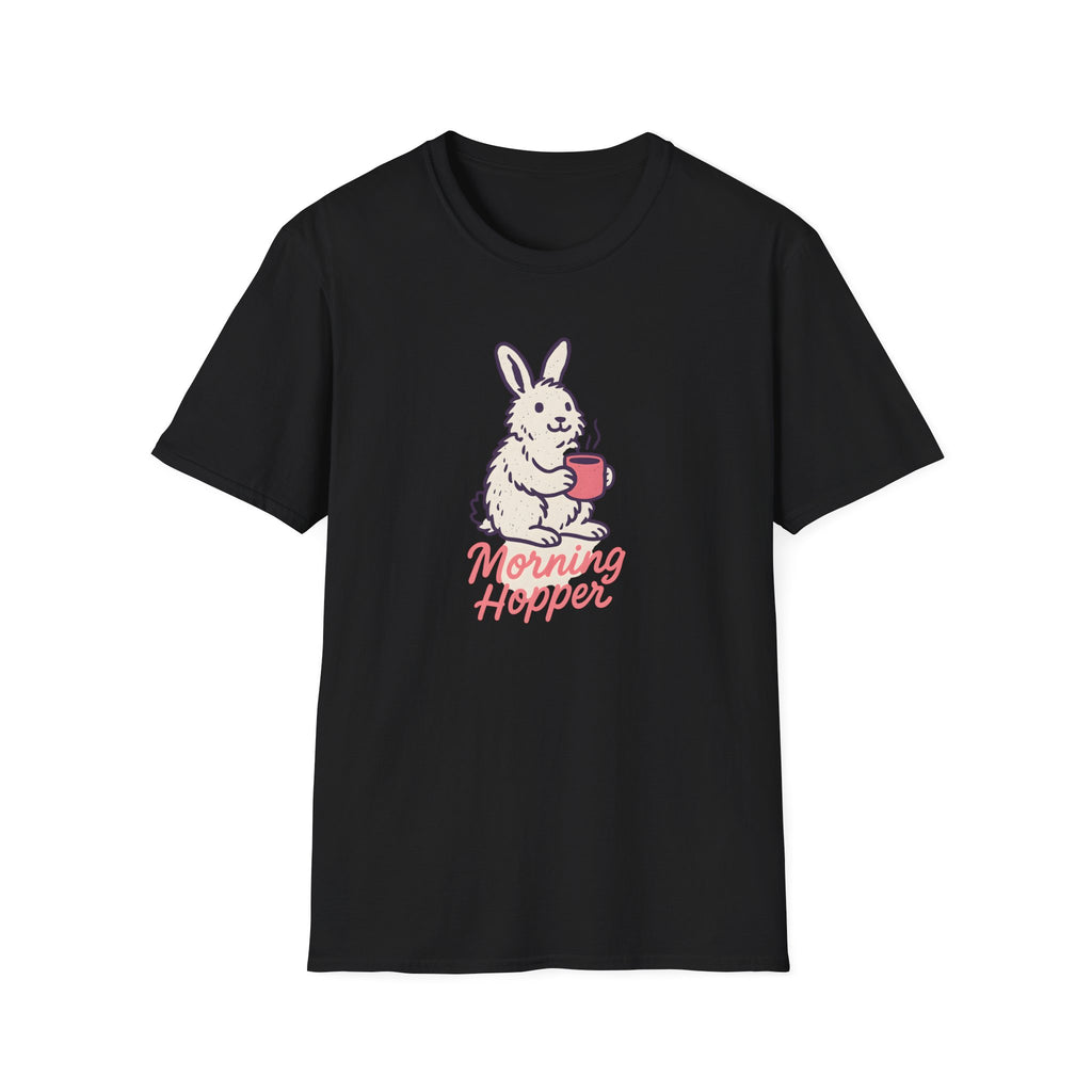 Morning Hopper Bunny T-Shirt — Cute Coffee Rabbit Tee
