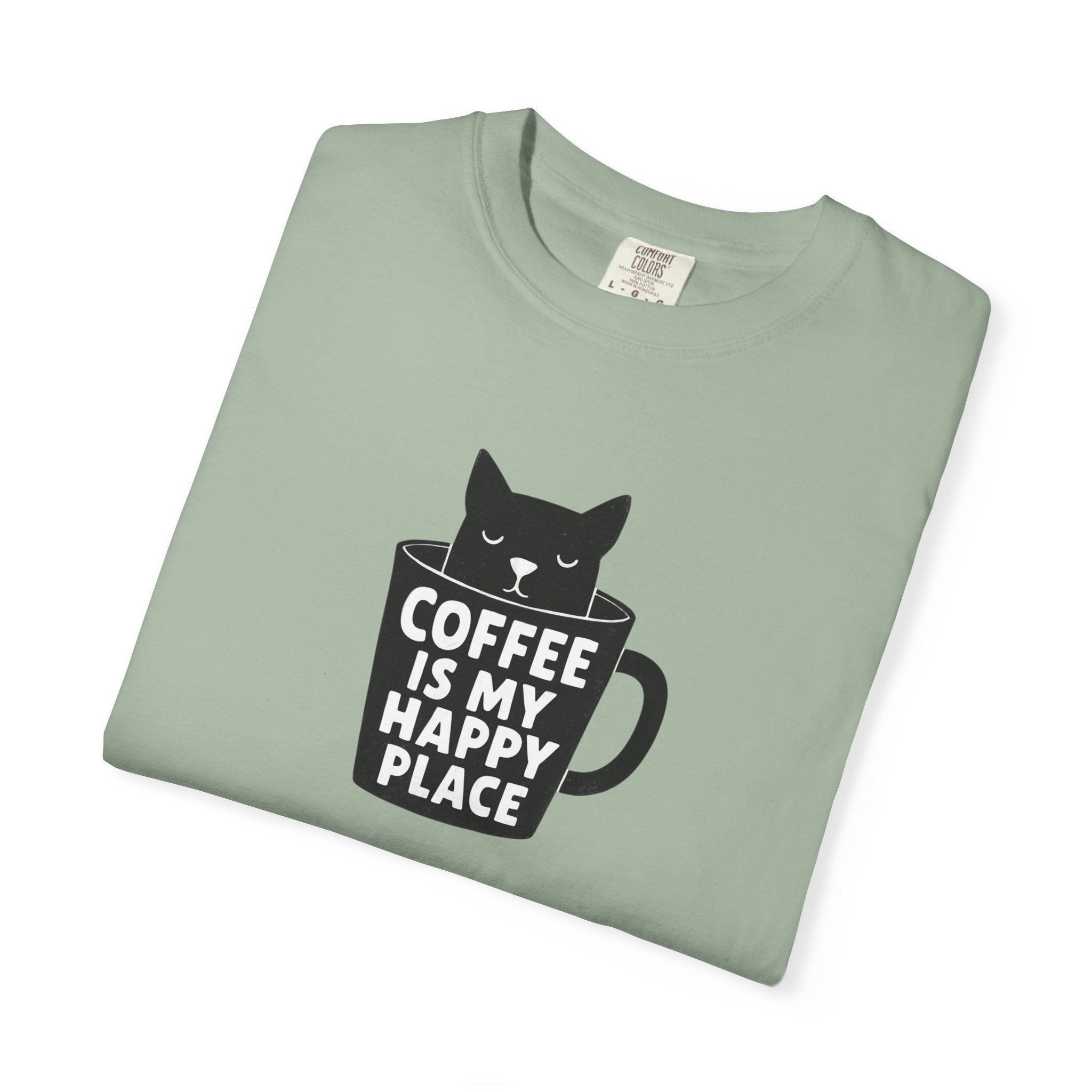 Coffee Is My Happy Place T-Shirt — Cat & Coffee Graphic Tee
