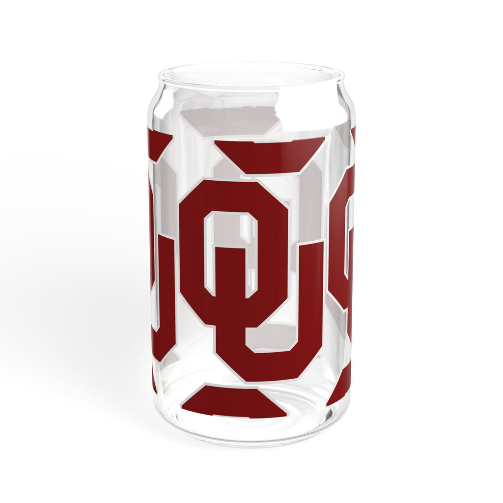 OU Logo 16oz Glass Sipper with Bamboo Lid — Oklahoma Sooners Drink Tumbler