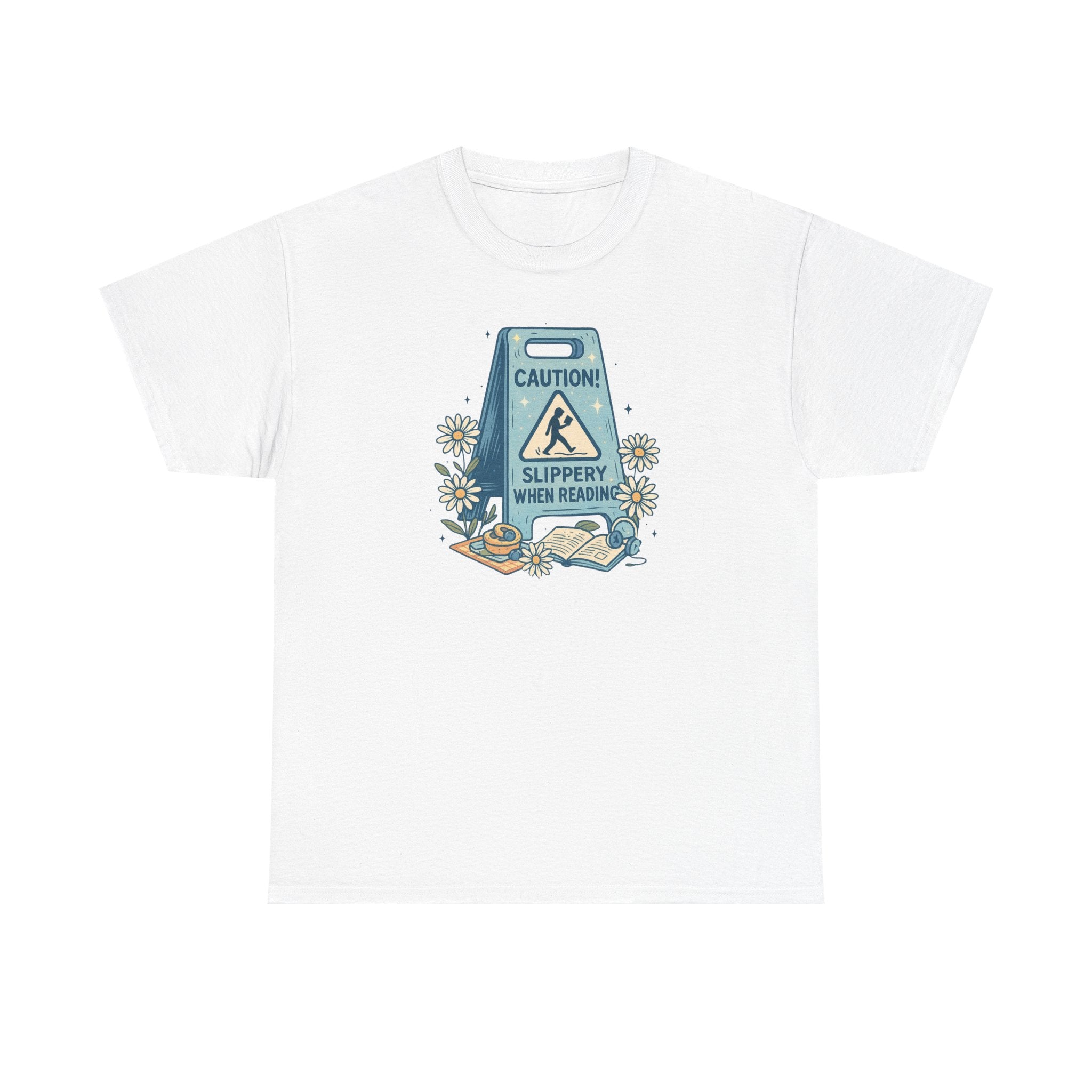 Caution: Slippery When Reading Graphic Tee — Book Lover T‑Shirt
