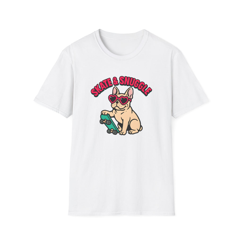 Skate & Snuggle French Bulldog T-Shirt — Cute Skateboard Dog Graphic Tee