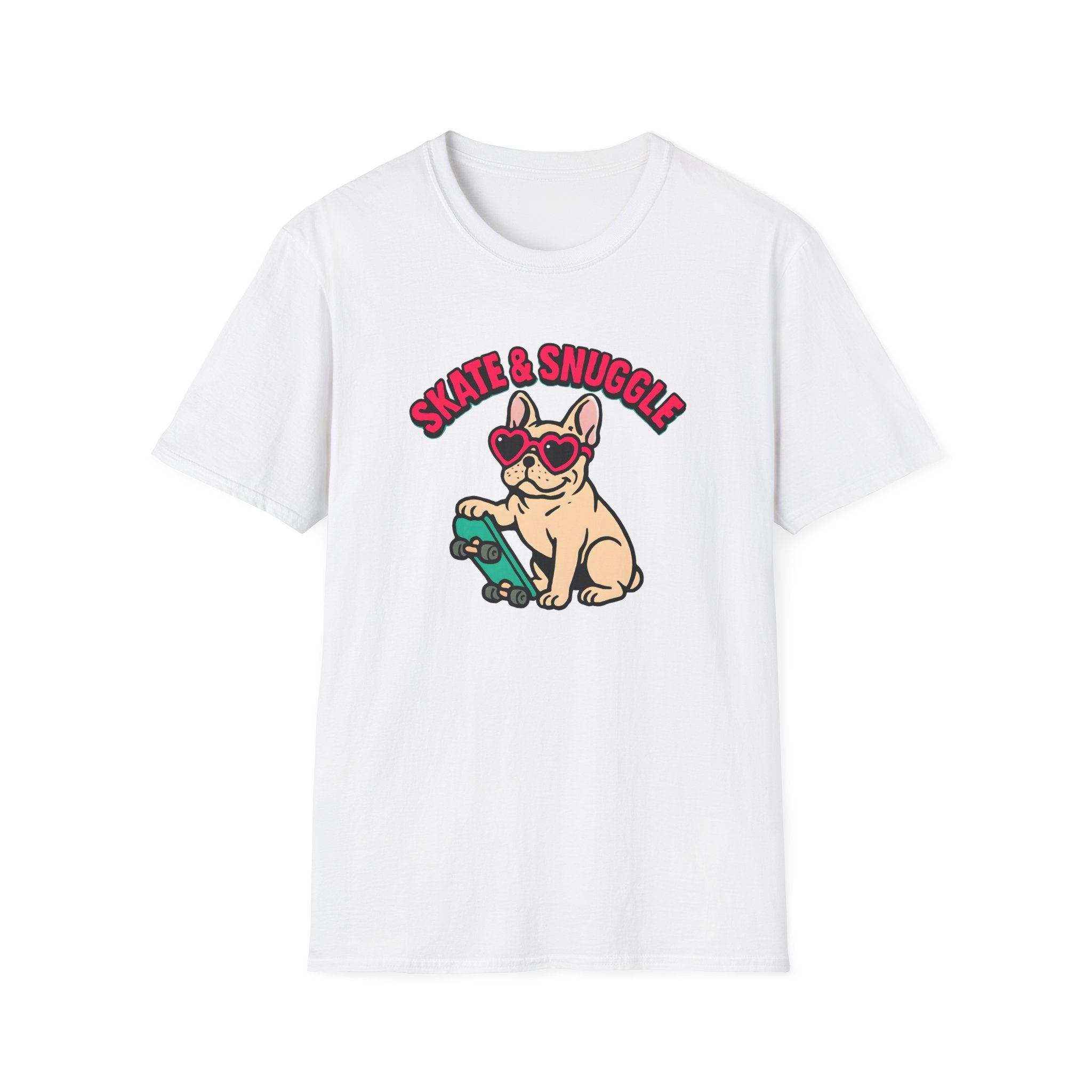 Skate & Snuggle French Bulldog T-Shirt — Cute Skateboard Dog Graphic Tee