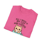 Cat and Coffee T‑Shirt — "All I Need Is My Cat and Coffee" Cute Cat in Mug Tee