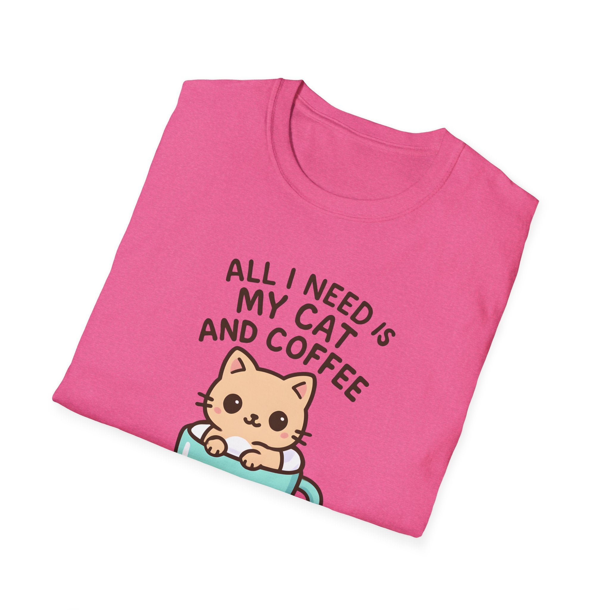 Cat and Coffee T‑Shirt — "All I Need Is My Cat and Coffee" Cute Cat in Mug Tee