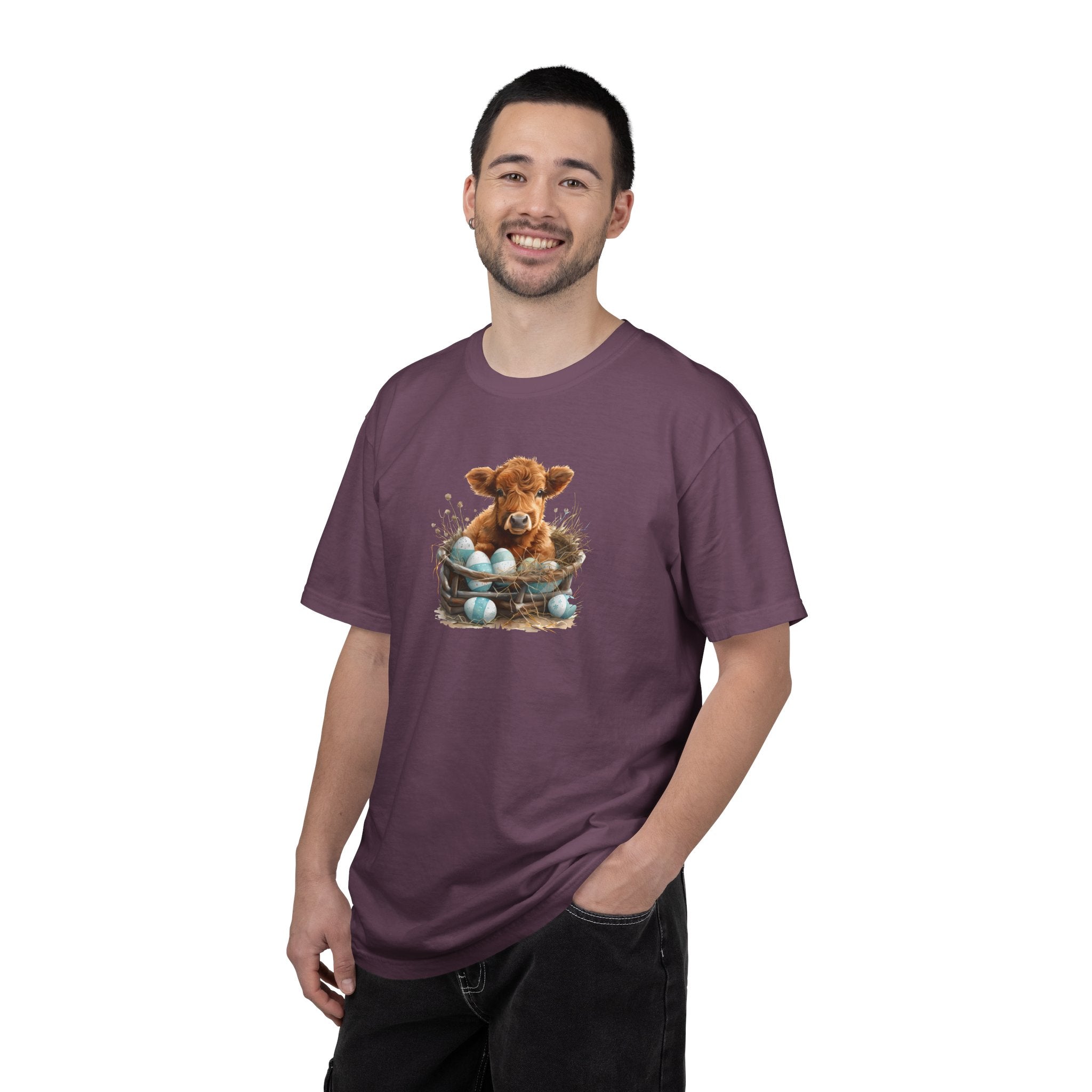 Easter Highland Cow Calf in Basket T-Shirt
