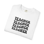 Teacher Repeat Graphic T-Shirt — Retro Stacked "Teacher" Tee