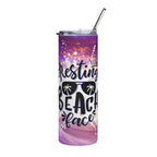 20oz Stainless Tumbler — 'Resting Beach Face' Purple Sunset Design