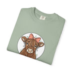 Highland Cow Tee — Cute Cow with Pink Bow Graphic T-Shirt