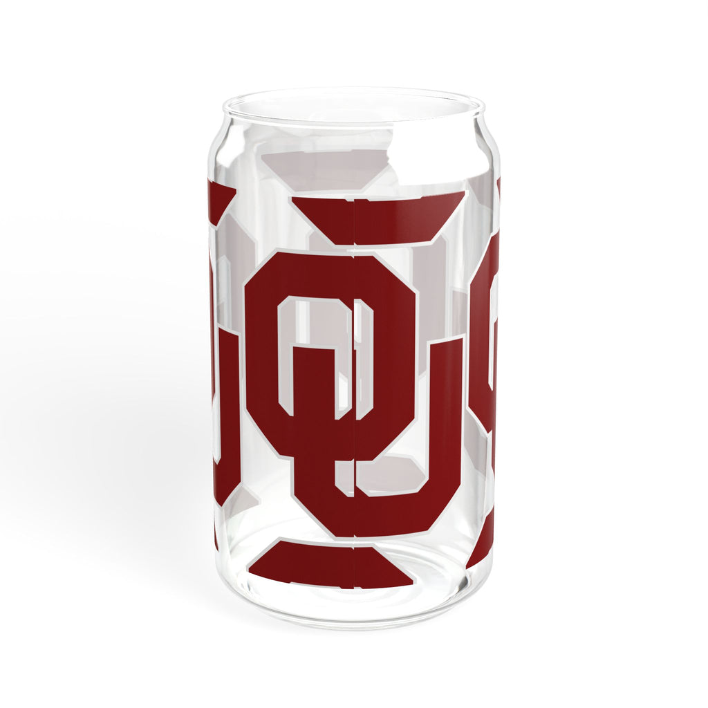 OU Logo 16oz Glass Sipper with Bamboo Lid — Oklahoma Sooners Drink Tumbler