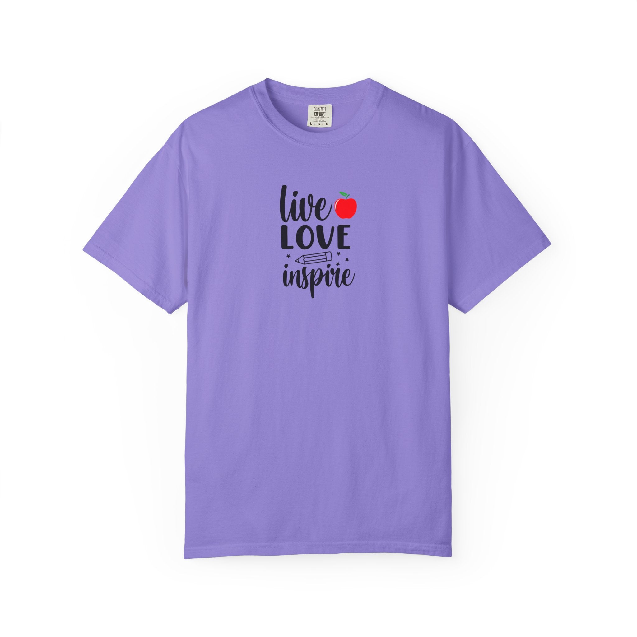 Live Love Inspire T-Shirt — Teacher Appreciation Apple Graphic Tee