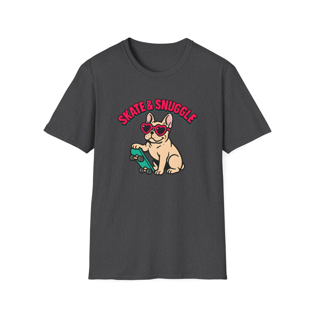 Skate & Snuggle French Bulldog T-Shirt — Cute Skateboard Dog Graphic Tee