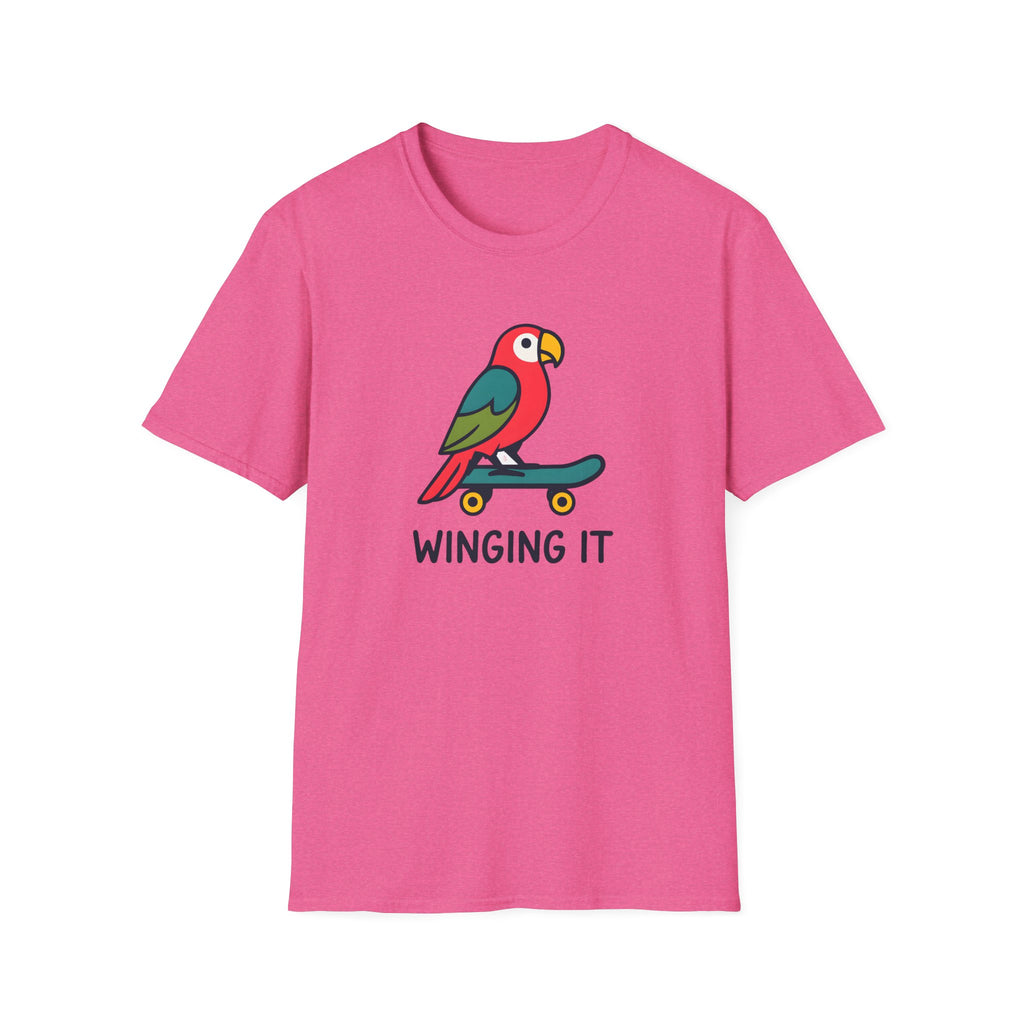 Winging It Parrot T-Shirt — Cute Skateboard Bird Graphic Tee