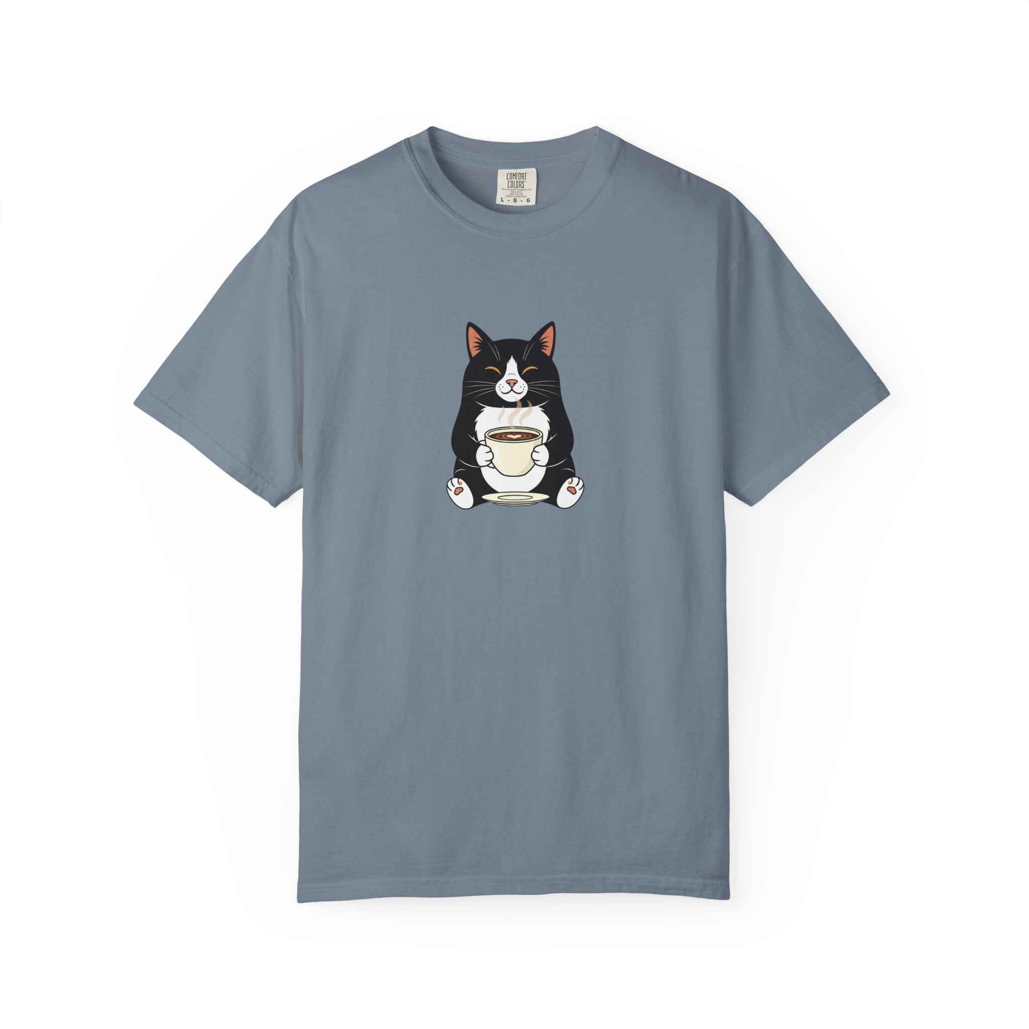 Tuxedo Cat Holding Coffee T-Shirt