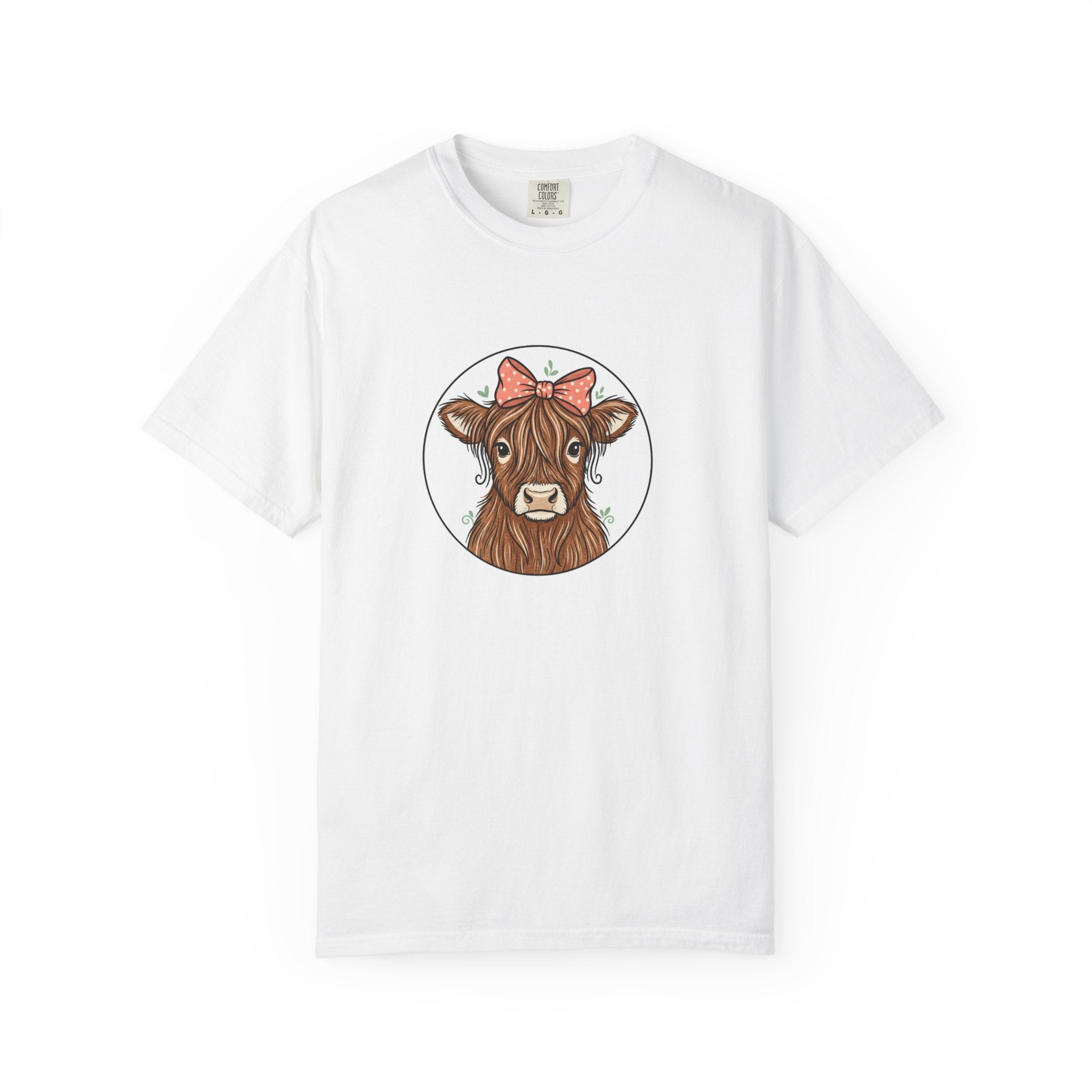 Highland Cow Tee — Cute Cow with Pink Bow Graphic T-Shirt
