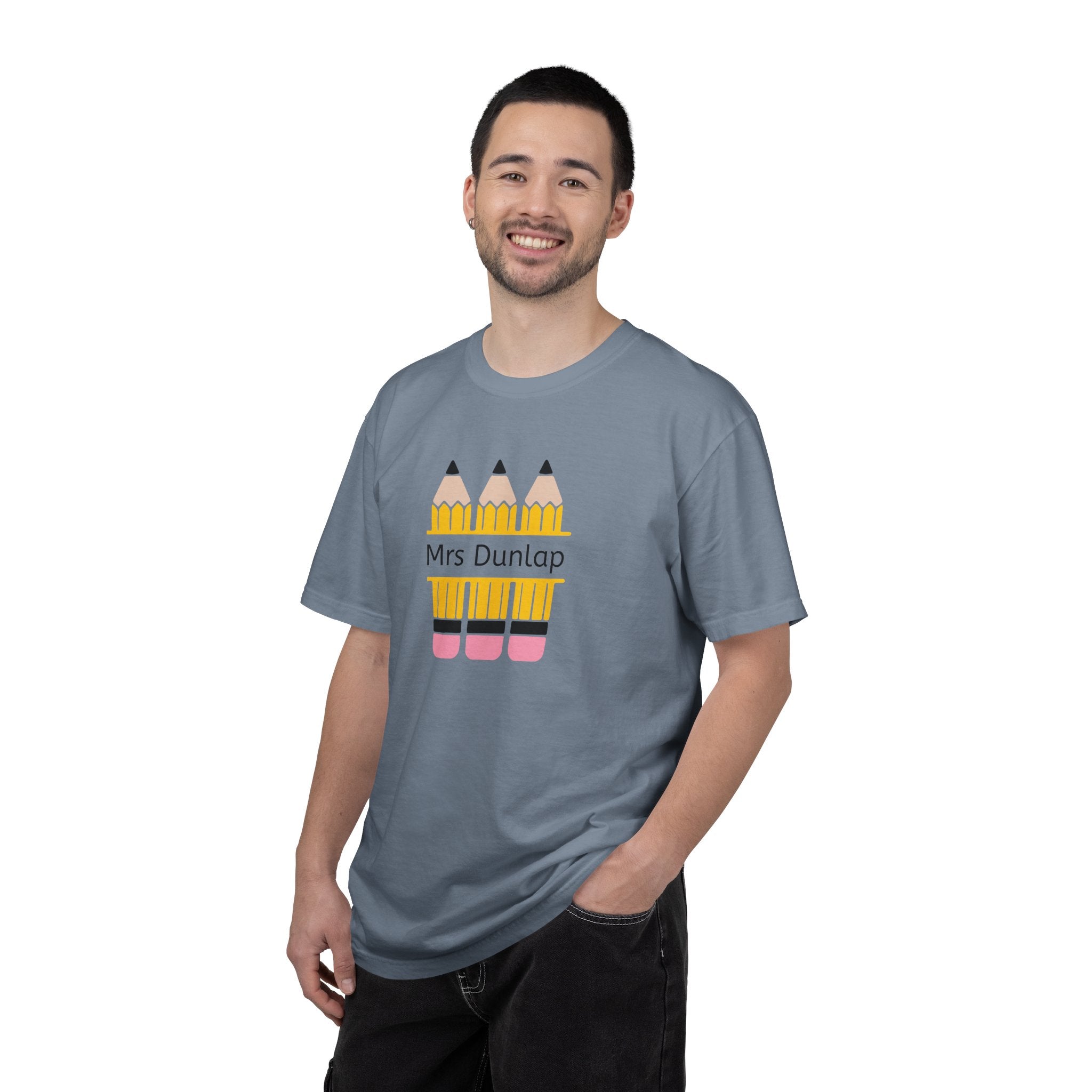 Personalized Teacher T-Shirt – 'Mrs Dunlap' Pencil Design