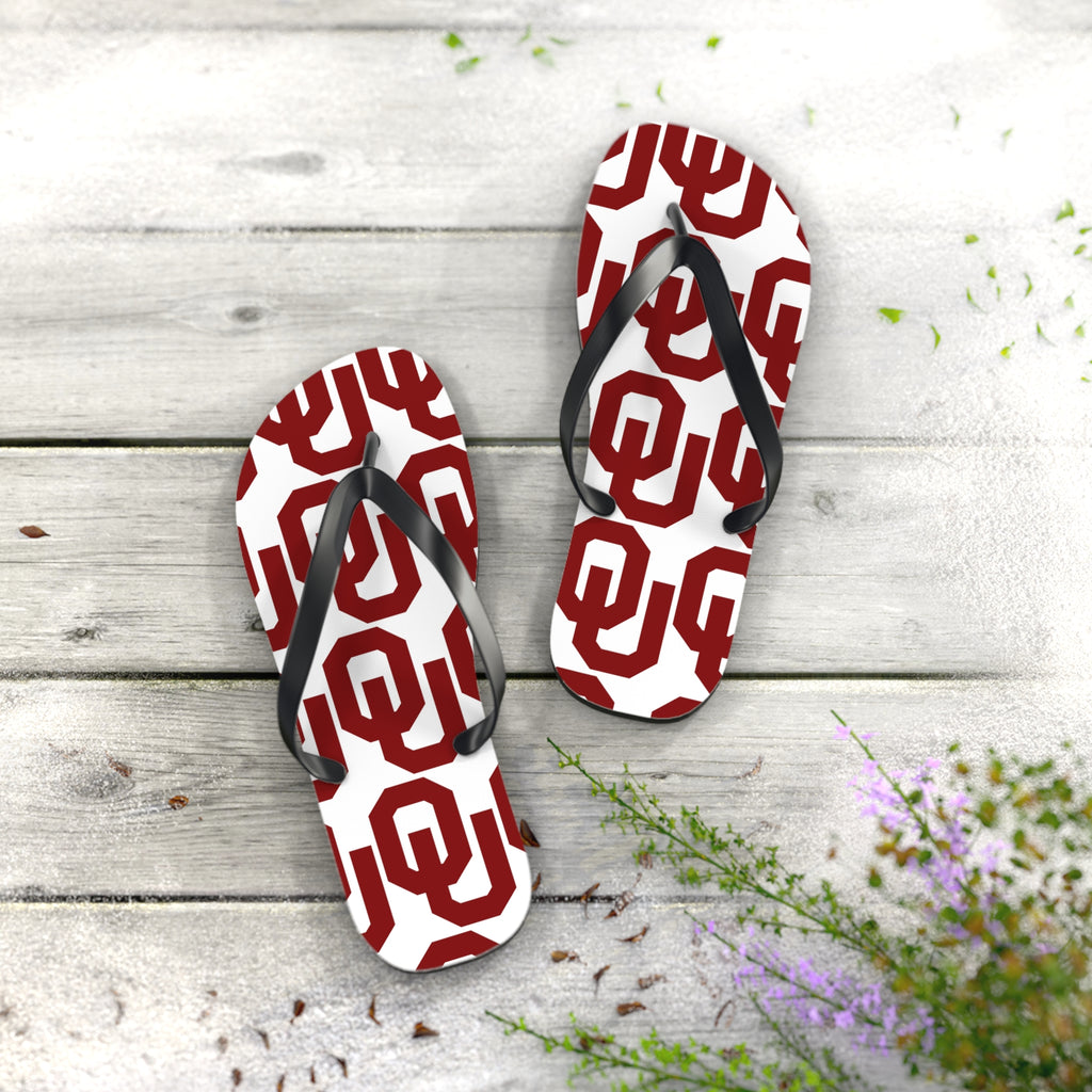 OU Crimson Logo Flip Flops — College Pride Beach Sandals