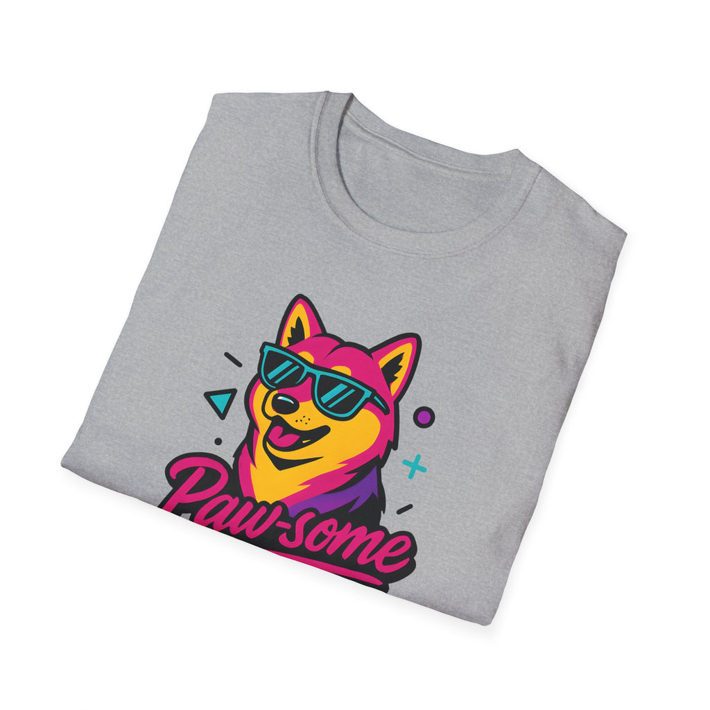 Pawsome Sunglasses Dog T-Shirt – Retro Neon Shiba Graphic Tee
