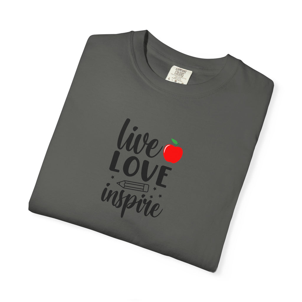 Live Love Inspire T-Shirt — Teacher Appreciation Apple Graphic Tee