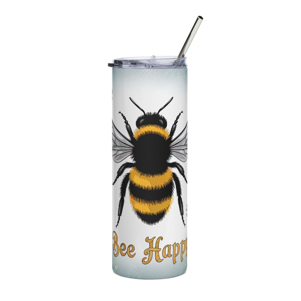 Bee Happy 20oz Stainless Steel Tumbler — Insulated Bumblebee Floral Travel Cup