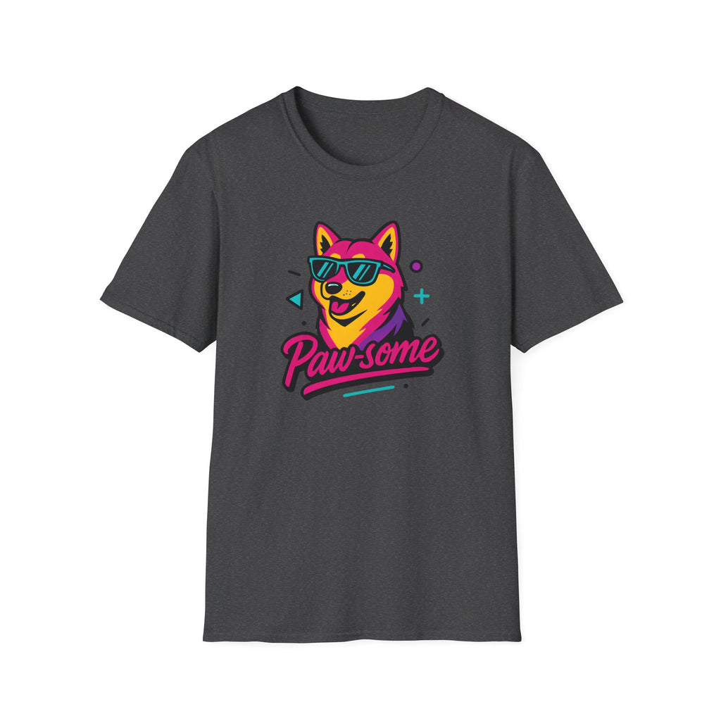 Pawsome Sunglasses Dog T-Shirt – Retro Neon Shiba Graphic Tee