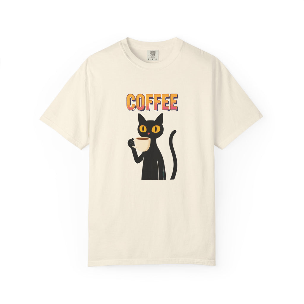 Coffee Cat T-Shirt — Cute Black Cat Holding Coffee Graphic Tee