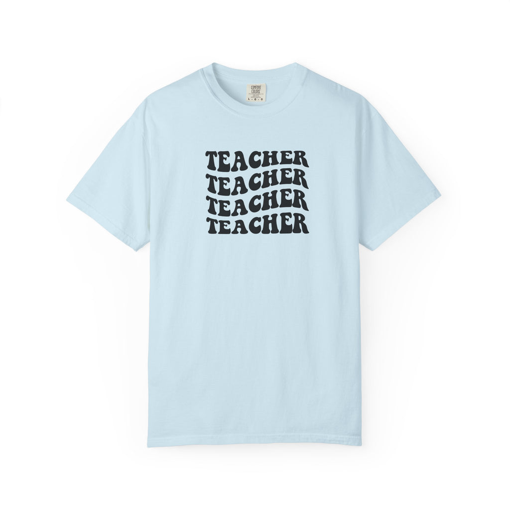 Teacher Repeat Graphic T-Shirt — Retro Stacked "Teacher" Tee