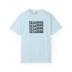 Teacher Repeat Graphic T-Shirt — Retro Stacked "Teacher" Tee